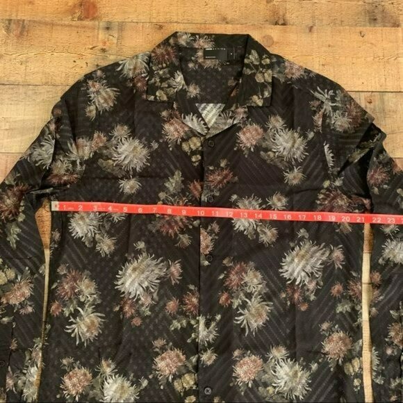 ASOS regular shirt with deep revere button up sheer floral black white pink - M - Picture 7 of 8